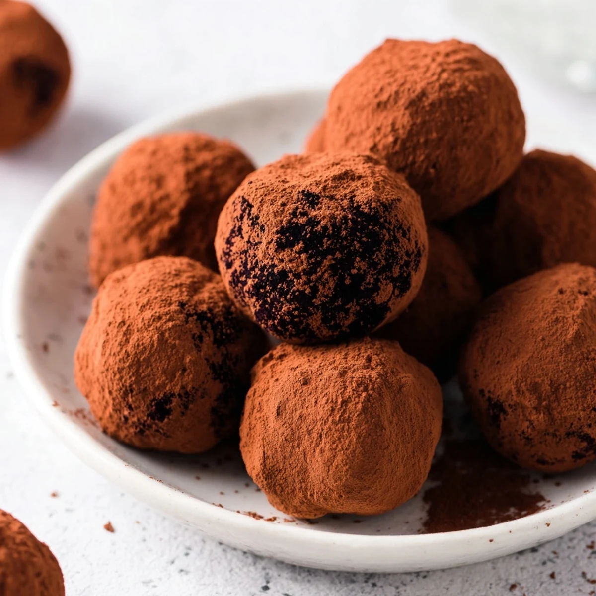 Melt-in-your-mouth dark chocolate truffles, offering a velvety texture and intense chocolate flavor, ready to enjoy.