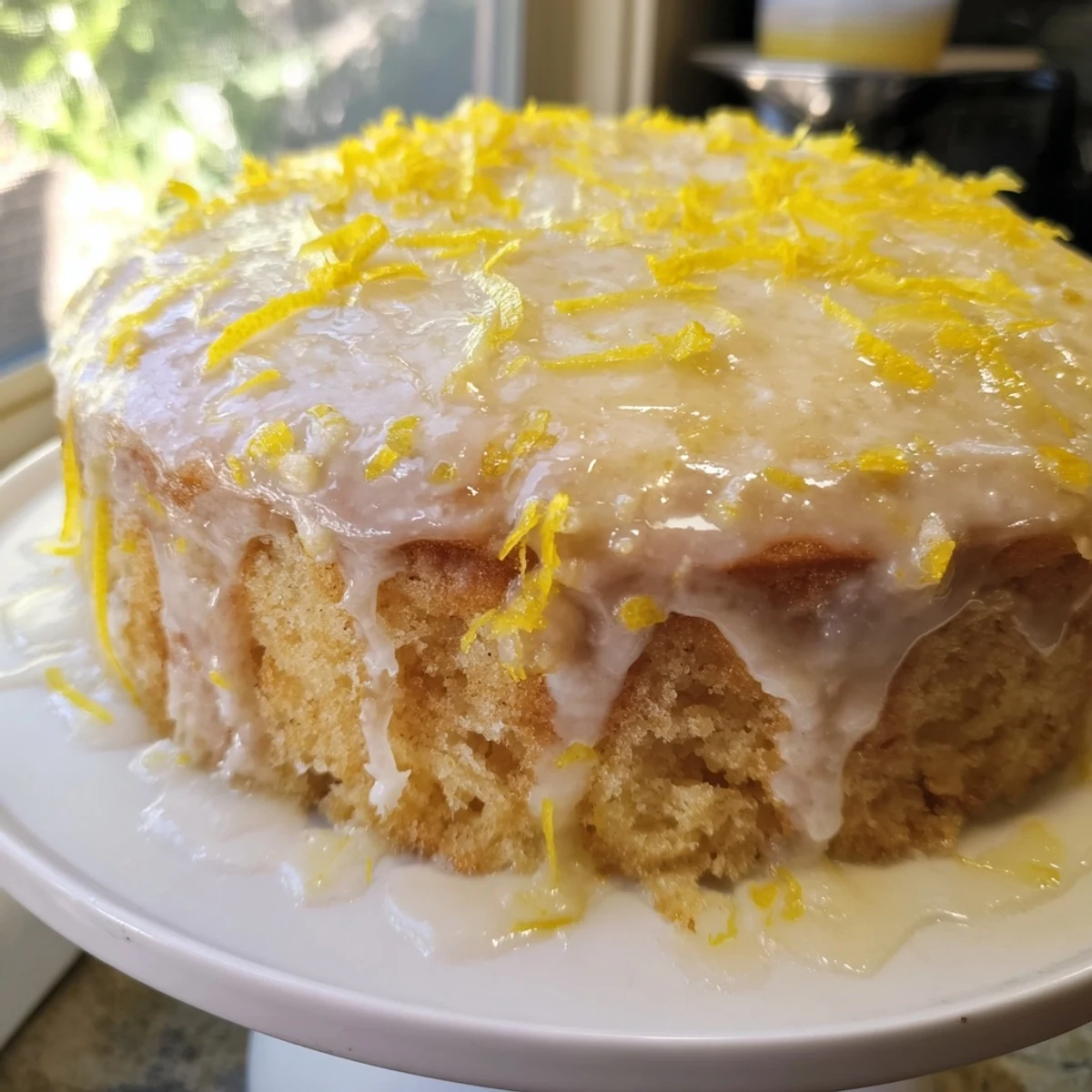 Moist lemon loaf cake with sweet icing, ready to slice and enjoy as a treat!