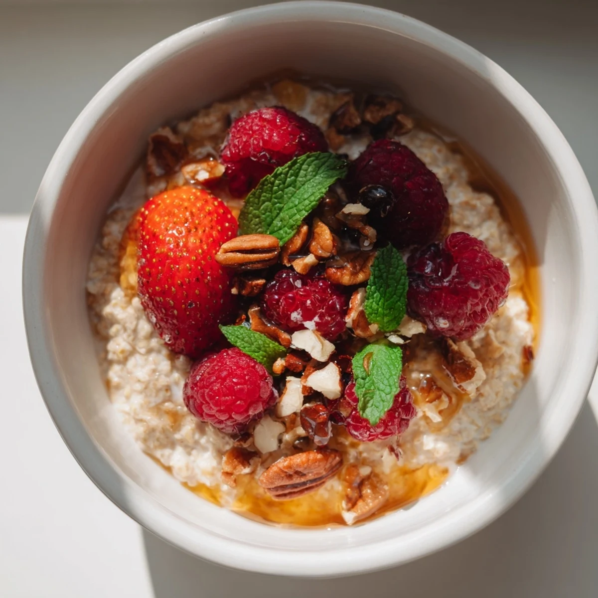 Overnight oats with berries honey