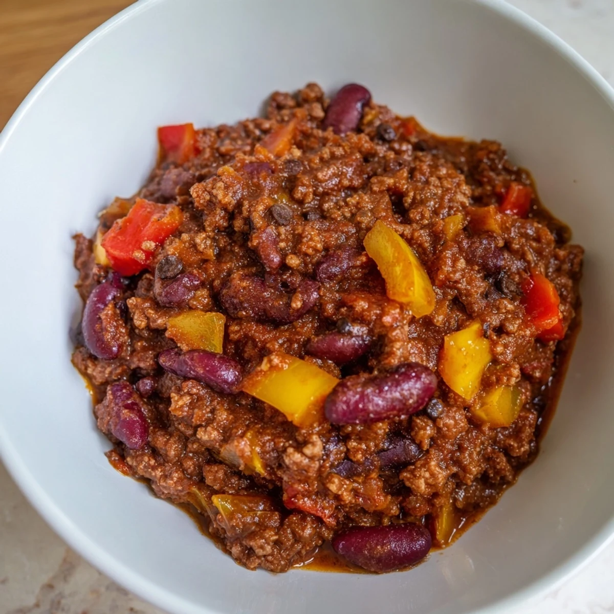 Steaming One-Pot Cozy Chocolate Chili, with a dark, rich broth, ready to be served and enjoyed.