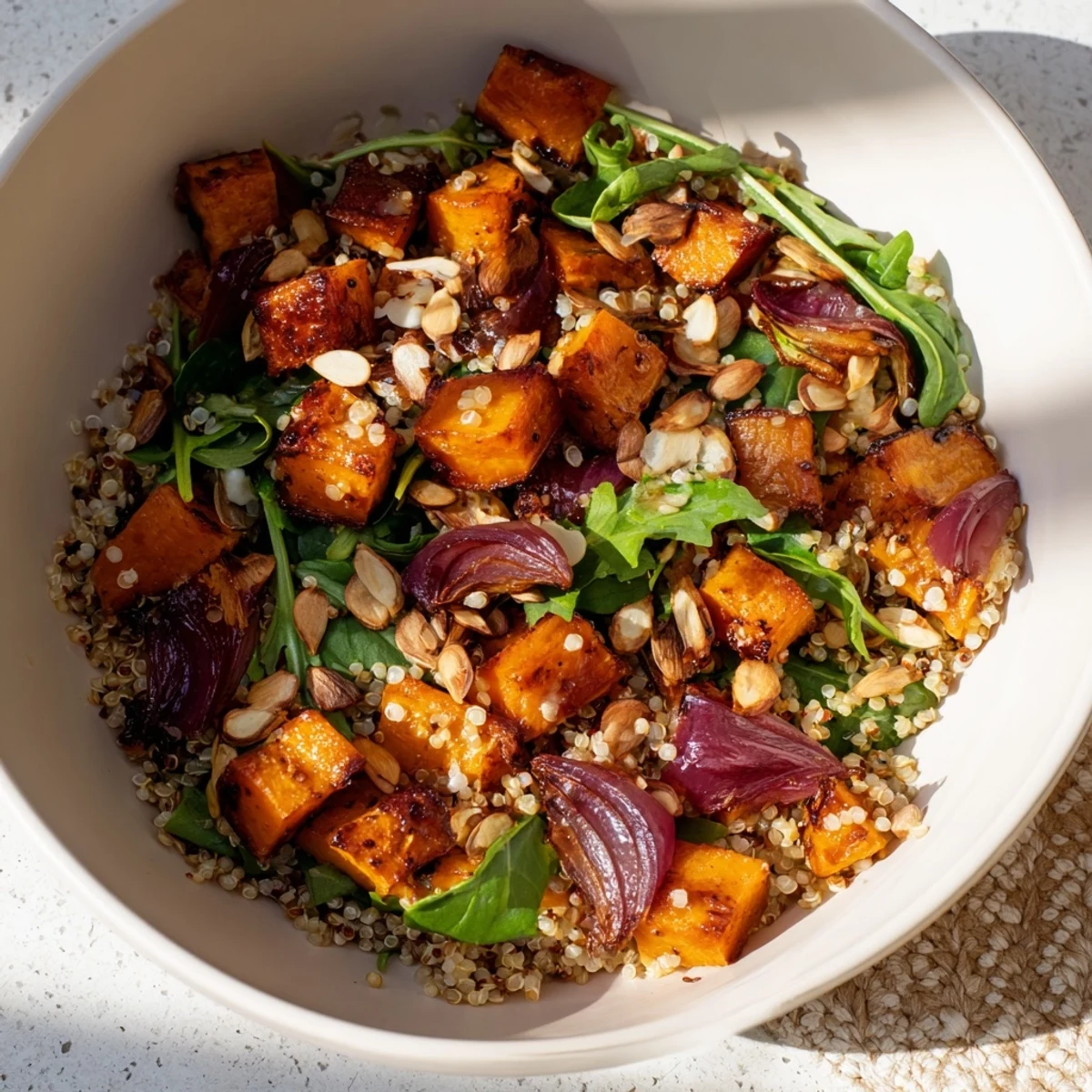 Golden roasted root vegetables in a Warm Herb Bowl, seasoned with fresh herbs and ready to enjoy.