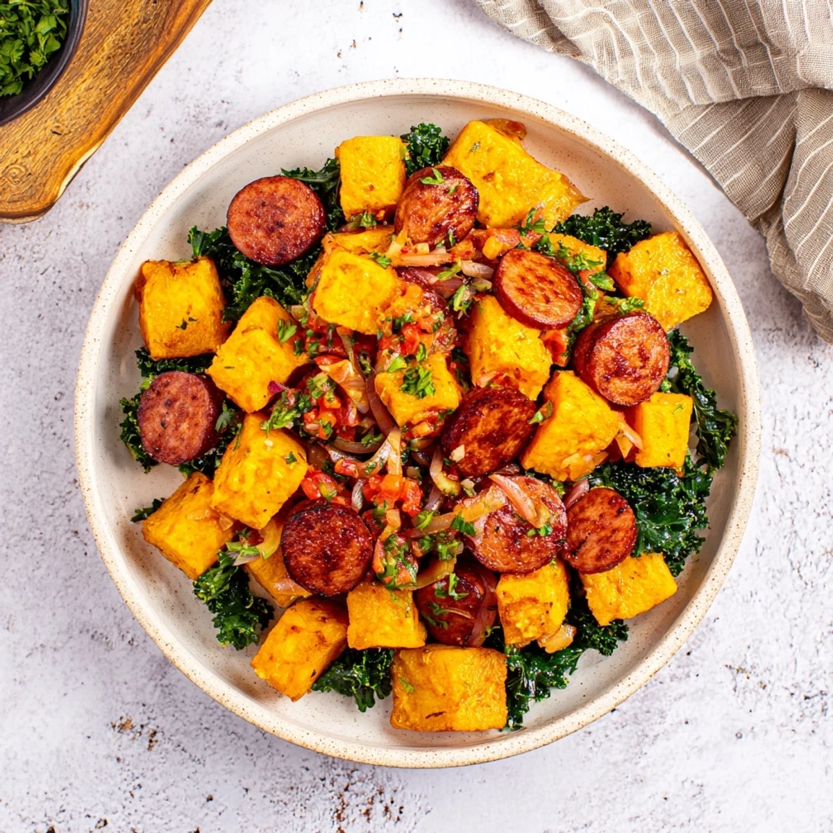 Rustic Kielbasa Cabbage Hash