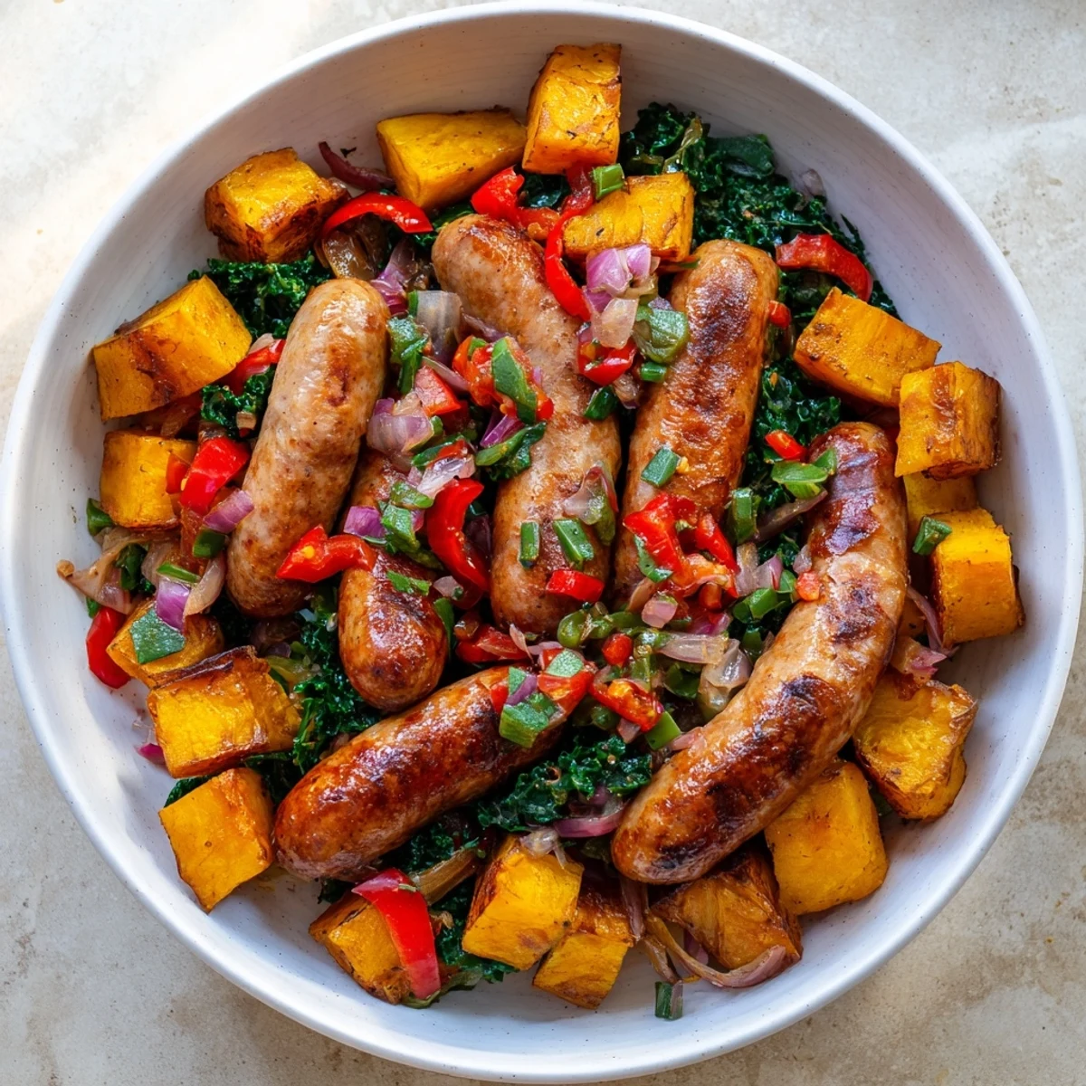 Smoky kielbasa and cabbage hash in a rustic skillet, a flavorful and hearty Midwestern meal.