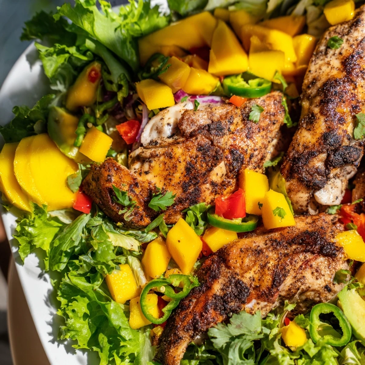 Grilled chicken and vibrant mango salsa served in crisp lettuce wraps for healthy Chicken and Mango Salsa Lettuce Wraps.