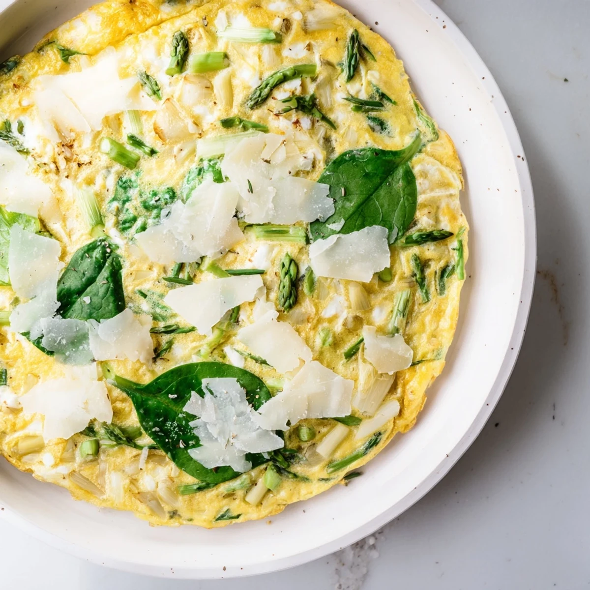 A close-up shot of a fluffy Meadow-Soft Cozy Plate: Frittata with Spring Greens and Goat Cheese, full of flavor.