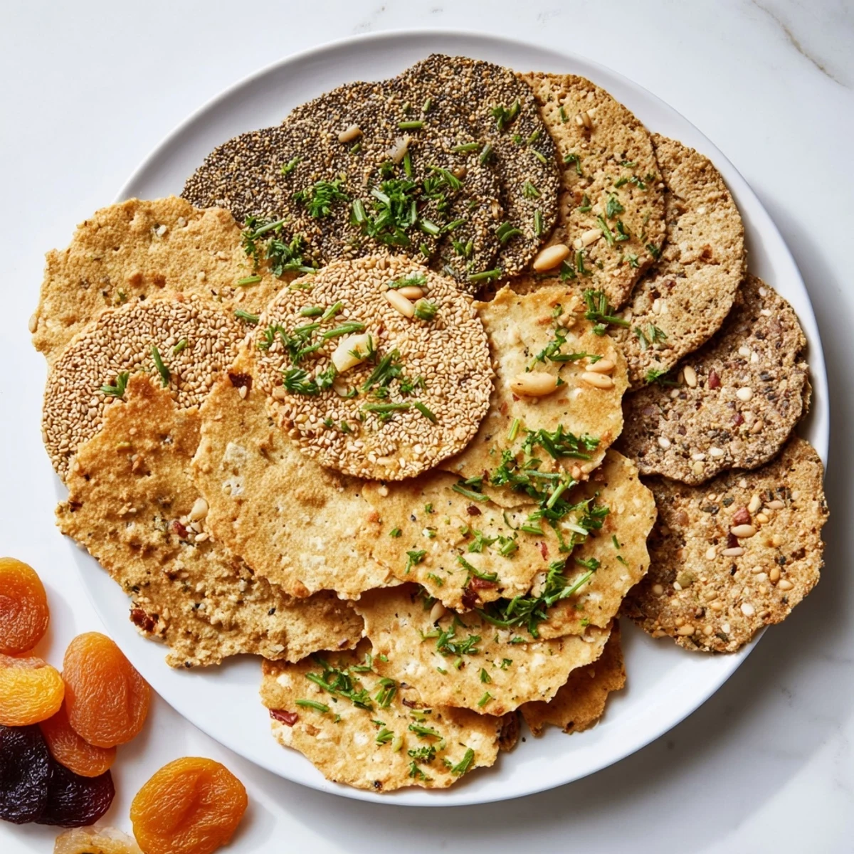 Gourmet crackers displayed in an appetizing fan, ready to enhance cheese boards or any elegant gathering.