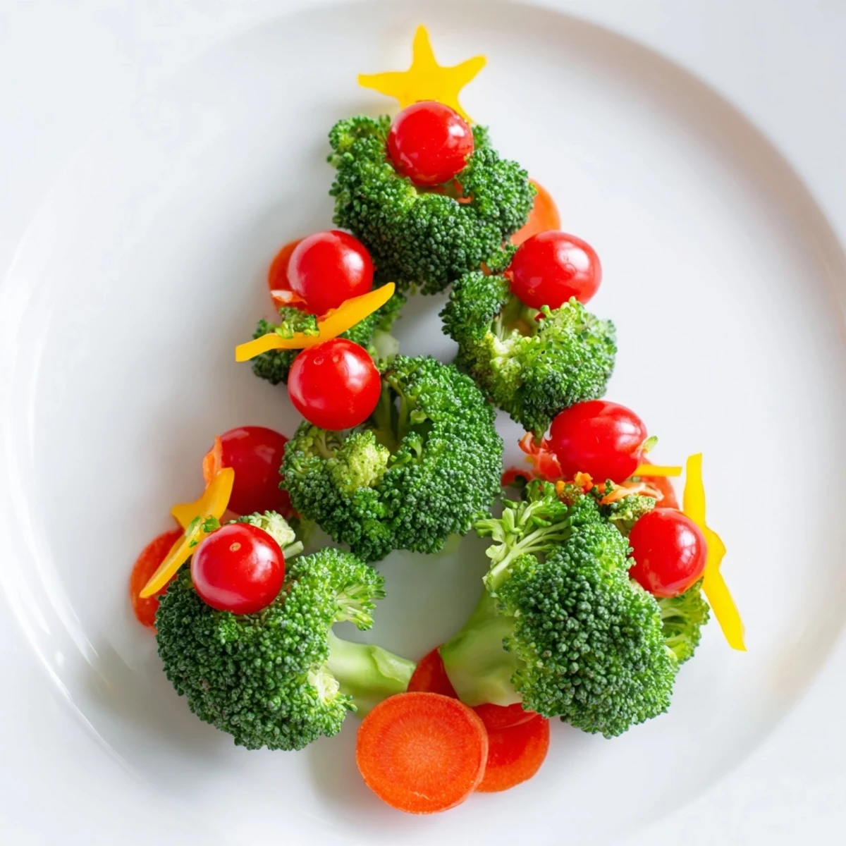 Vivid image of a Broccoli Tree with cherry tomatoes; a fun, kid-friendly snack creation.