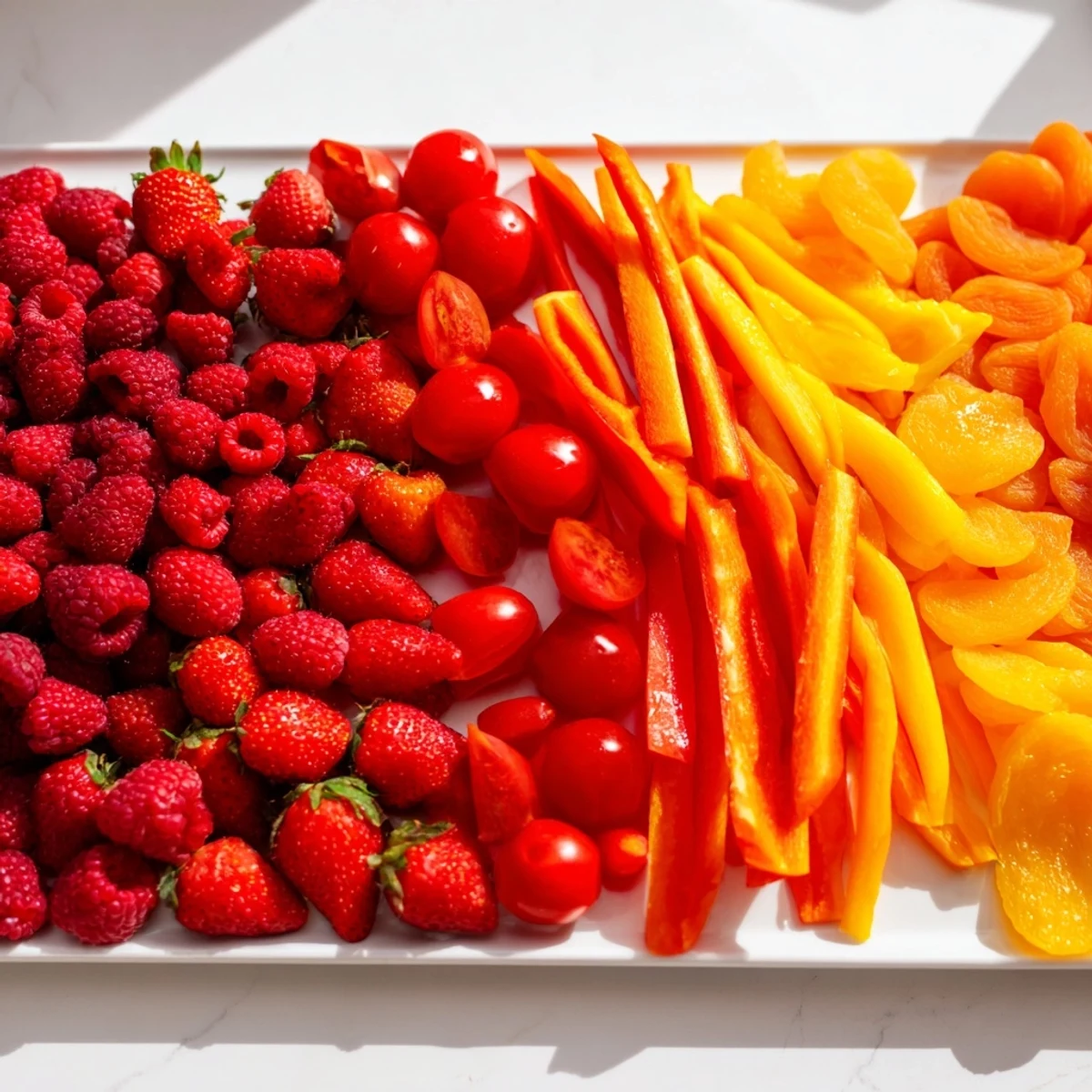 Vibrant Rainbow Pride Spectrum array: a visually stunning appetizer featuring fresh, rainbow-hued ingredients.