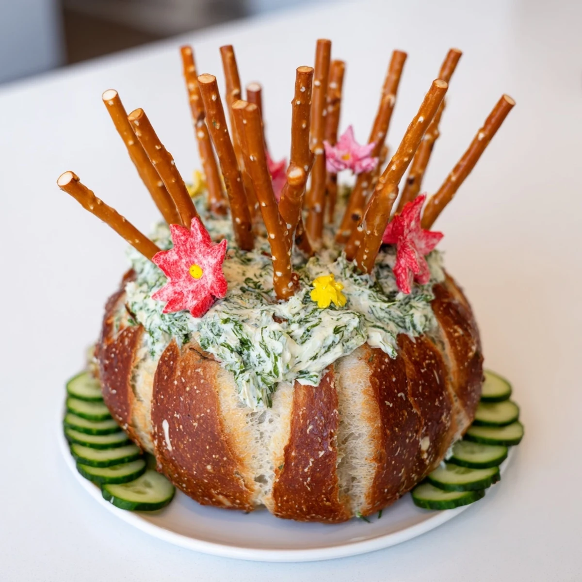 Close-up of the Desert Cactus Bloom appetizer, a creative and delicious vegetarian snack.