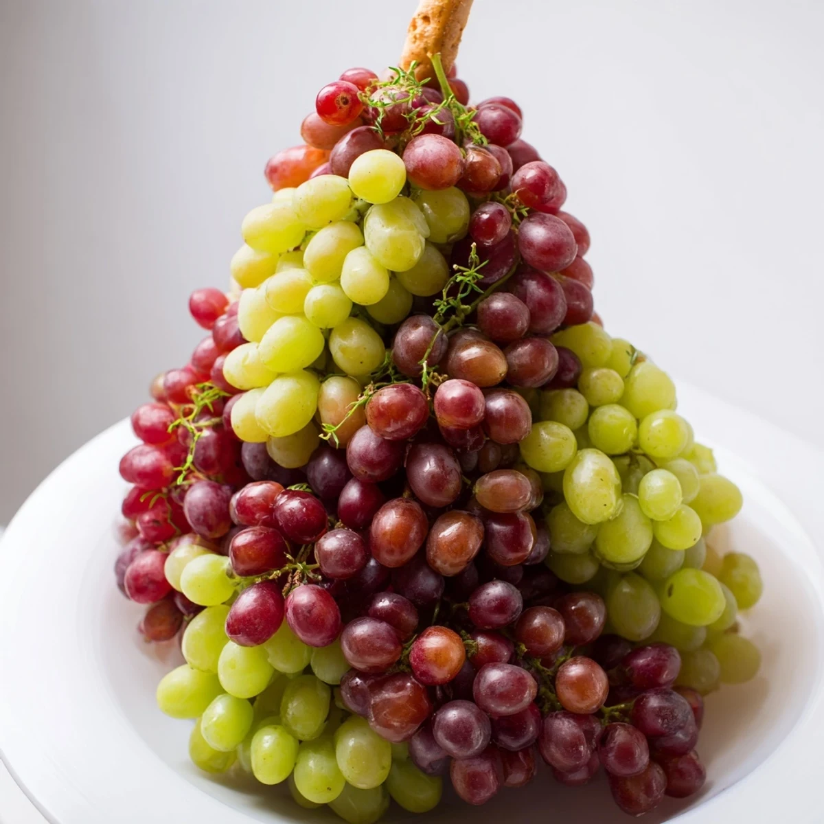 Vibrant red and green grapes create a stunning Vineyard Grape Cluster Drop appetizer, ideal for entertaining guests.