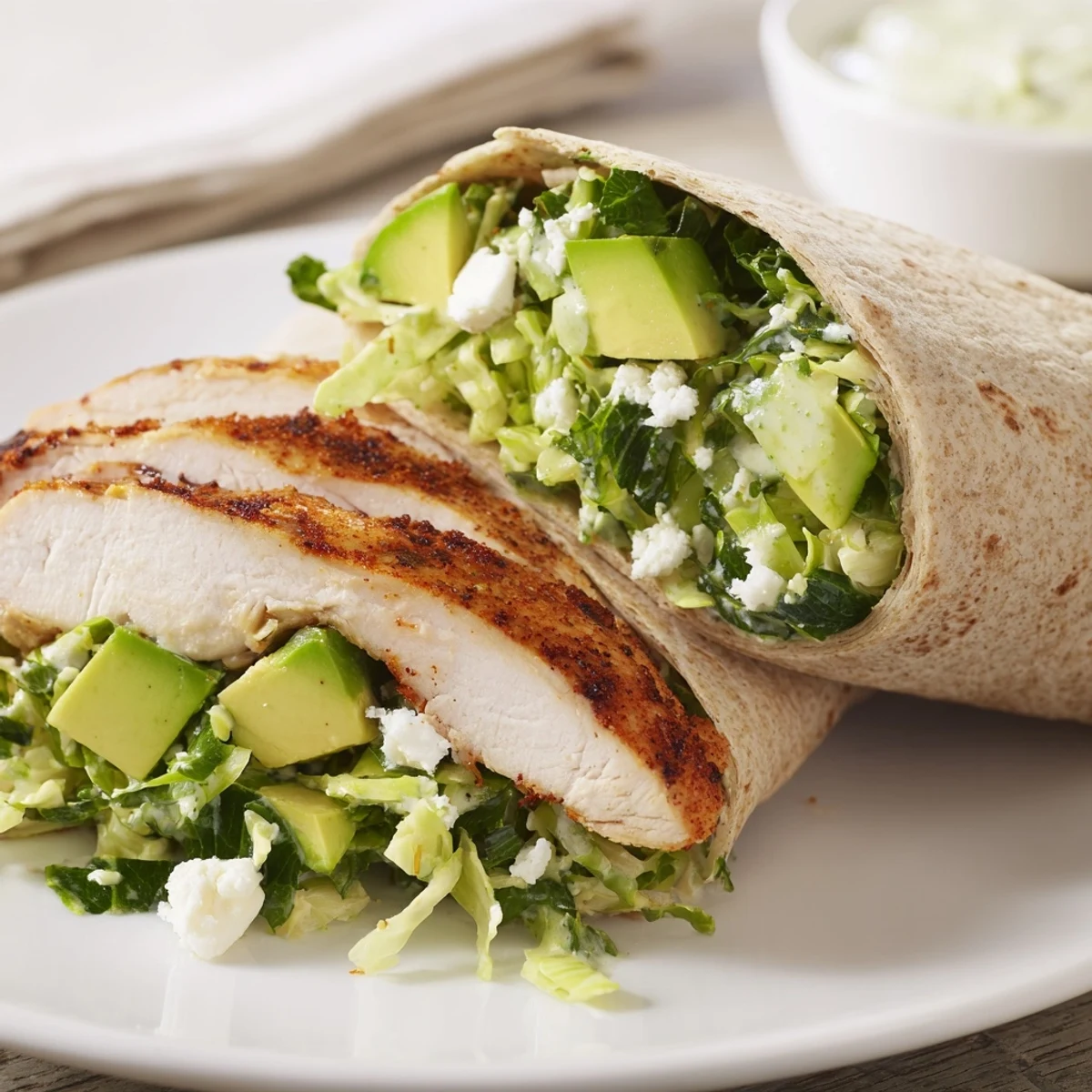 Vibrant Green Goddess Chicken Wraps with grilled chicken and a creamy, flavorful salad filling.