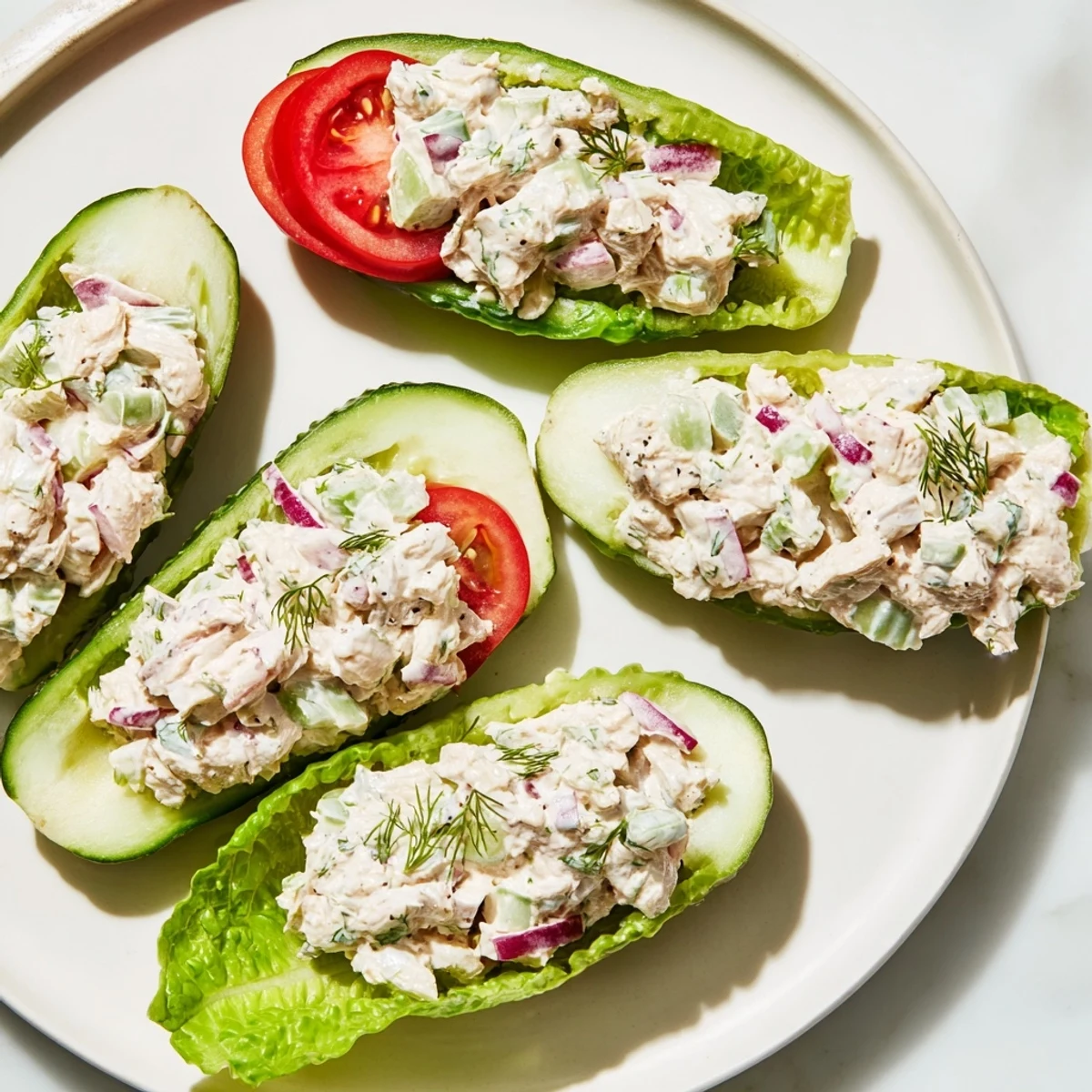 Homemade pickle sandwich with chicken salad, perfect for a refreshing low-carb lunch.