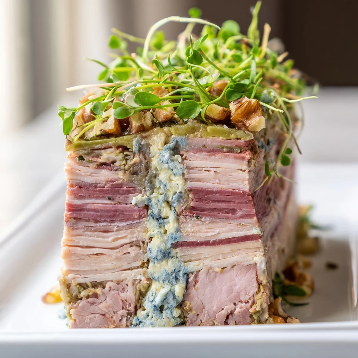 Slices of the Grand Canyon Rim terrine reveal layers of meat and a blue cheese river.