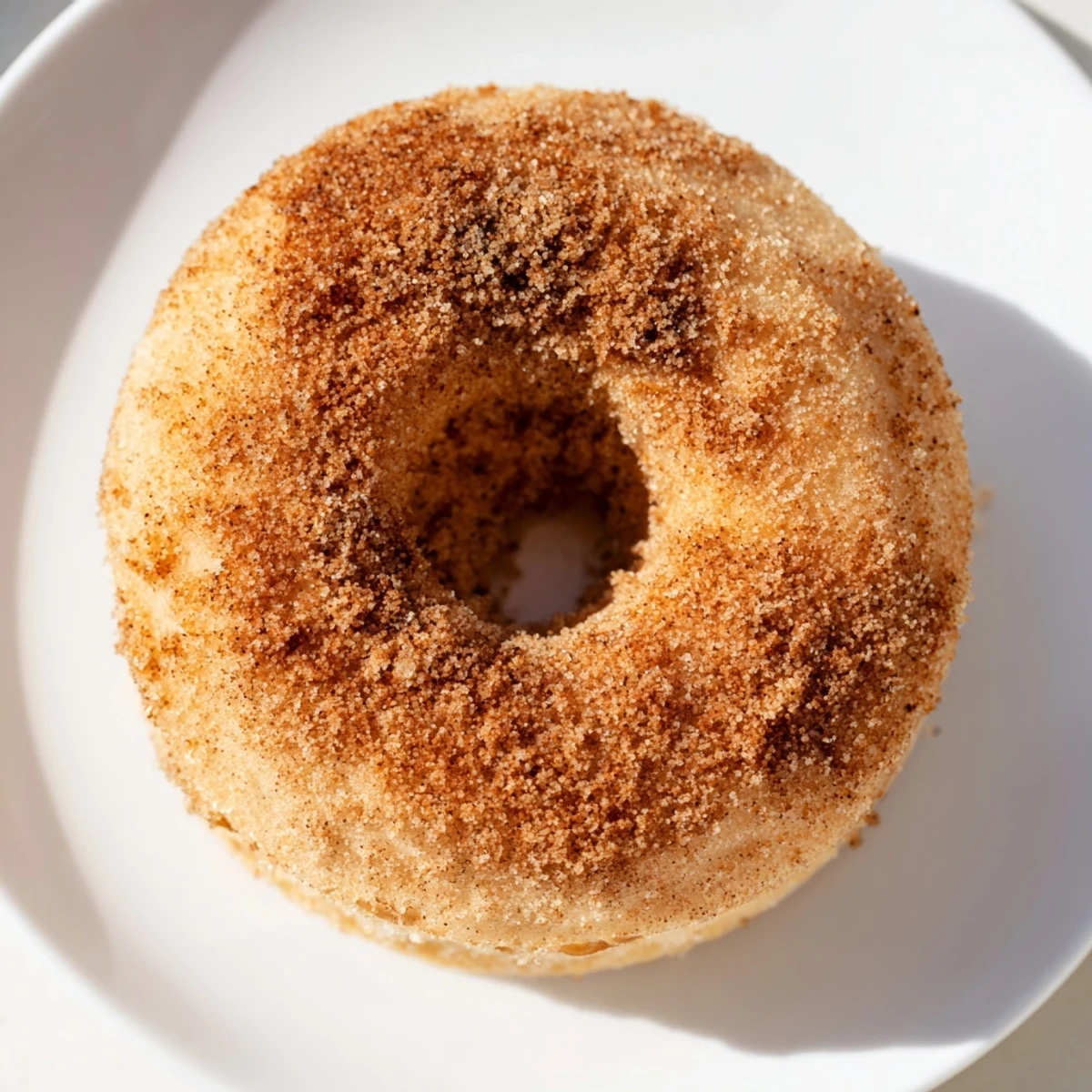 Golden brown baked cinnamon-sugar donuts fresh from the oven, ready for a sweet breakfast.