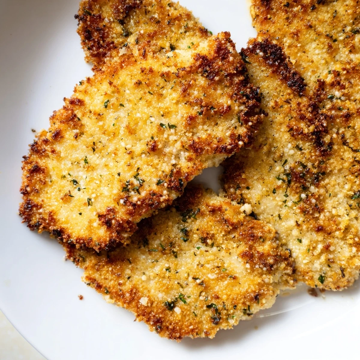Golden, crispy Parmesan Chicken Cutlets, fresh from the oven, ready for a delicious dinner.