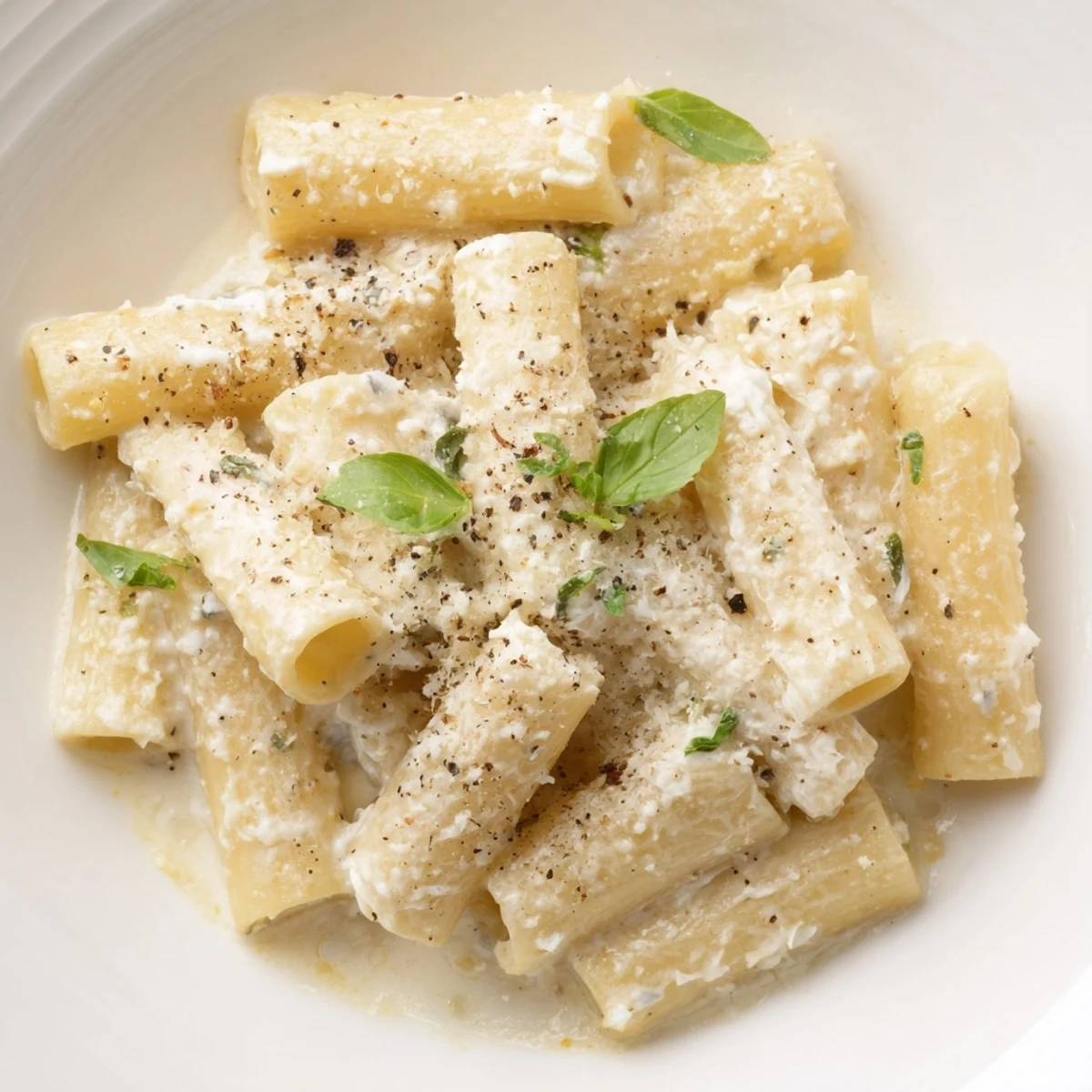 Close-up shot shows creamy cottage cheese pasta, a simple, delicious Italian-American fusion meal.