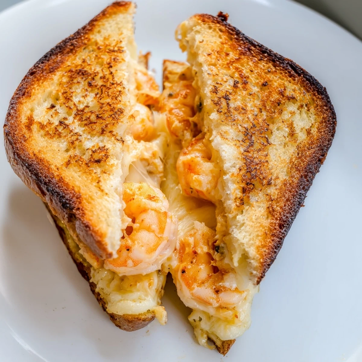 Quick Shrimp Grilled Cheese, golden and oozing with melted cheese and delicious shrimp.