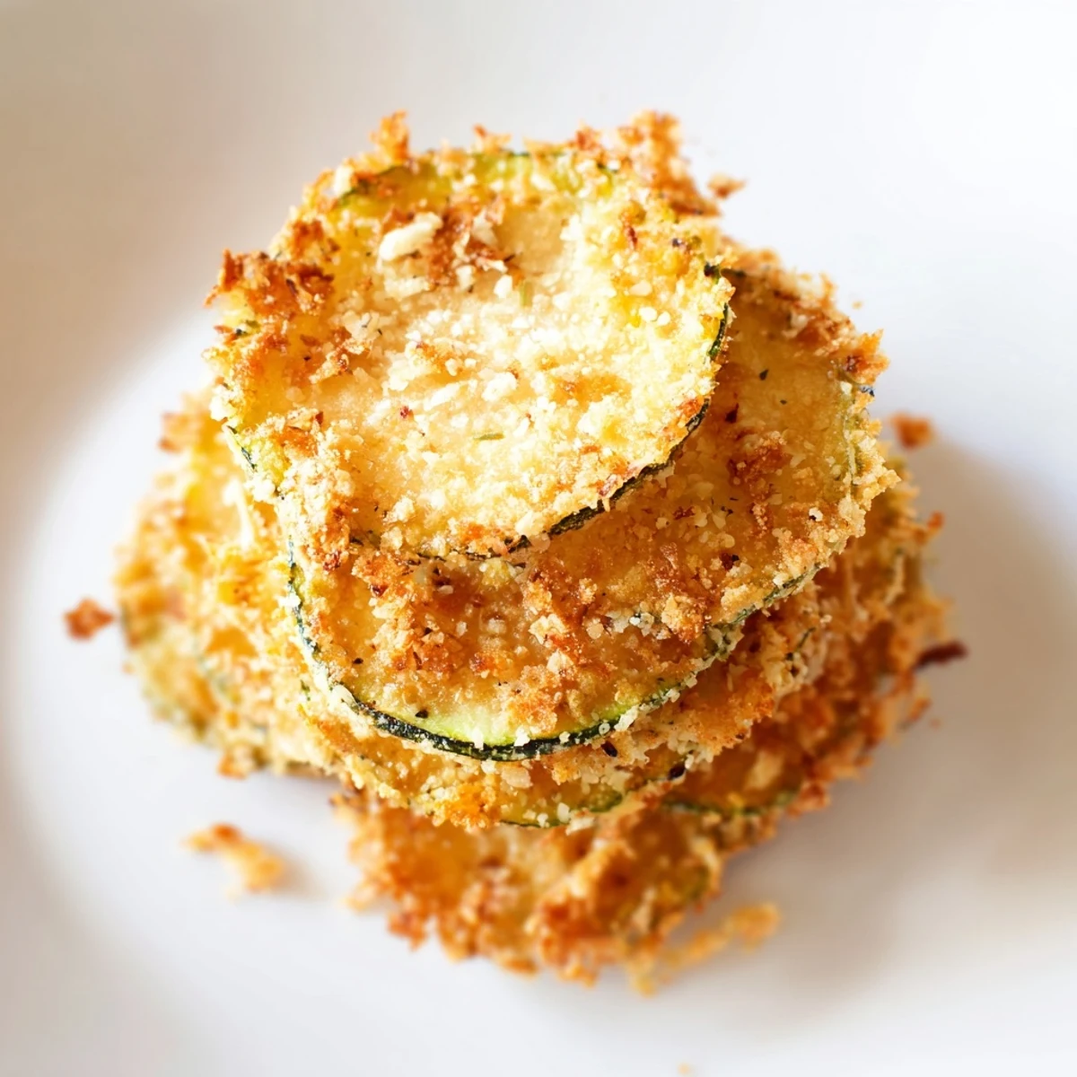 Crunchy, golden brown Zucchini Chips Swap featuring a light breading for a satisfying vegetarian snack.