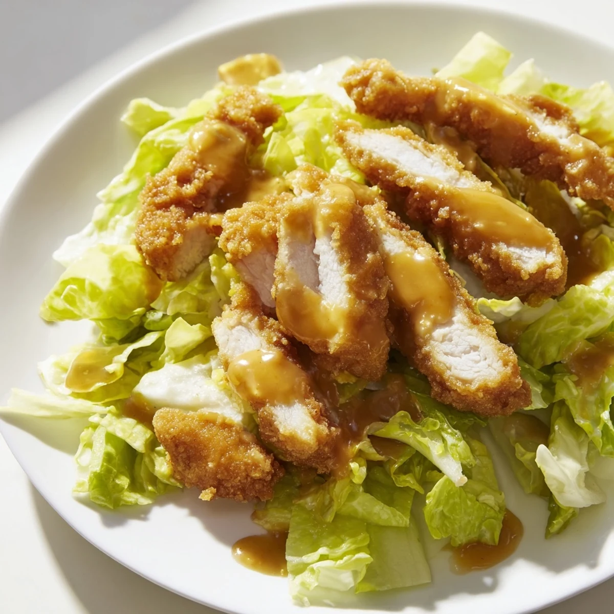 A close-up of a Honey Mustard Chicken Wrap sliced in half, showing layers of tender grilled chicken, crisp romaine lettuce, and fresh red onion inside a soft flour tortilla.