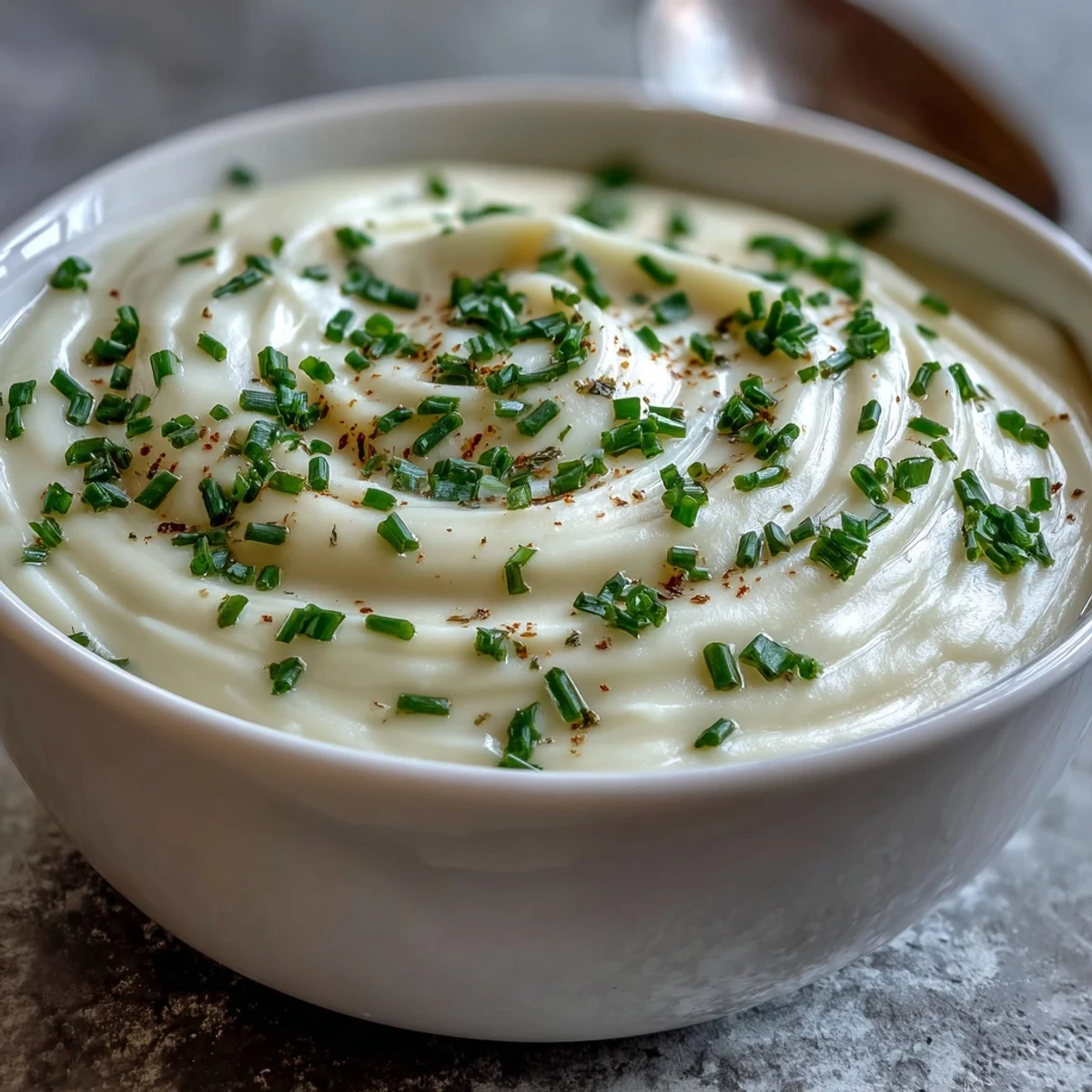 Silky Puréed Creamy Celery Root Bisque served with crusty bread for dipping on the side.