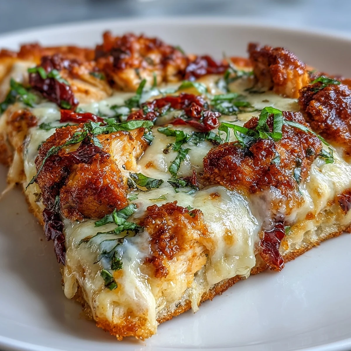 Freshly baked Marry Me Chicken Pizza with golden edges, ready to serve with a glass of Pinot Grigio.