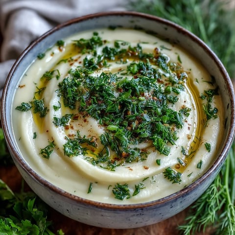 Creamy Parsnip and Herb Soup served warm in a rustic white bowl, topped with fresh parsley, chives, and a drizzle of olive oil.