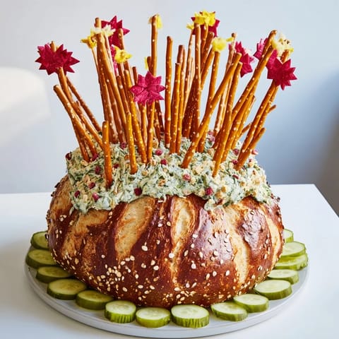 Appetizing photo of the Desert Cactus Bloom appetizer, an edible cactus arrangement on a platter.