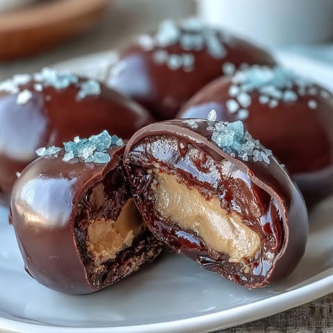 Decadent dark chocolate peanut butter eggs with sea salt, a perfect Easter treat for chocolate lovers.