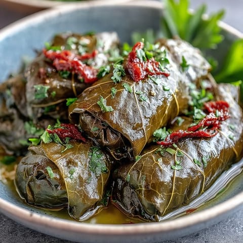 Fragrant Kurdish Dolma, bursting with fresh herbs and savory rice, a delightful vegetarian appetizer.