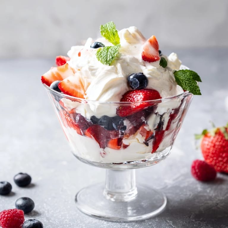 This delicious Berry Parfait is a beautiful dessert; a mix of vibrant berries & cloud-like whipped cream.