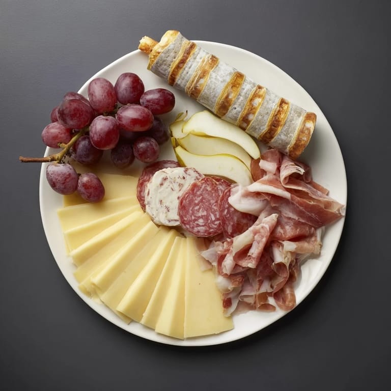 This festive spread of the Twelve Days of Christmas snack board features cheeses, fruits, and nuts piled high.