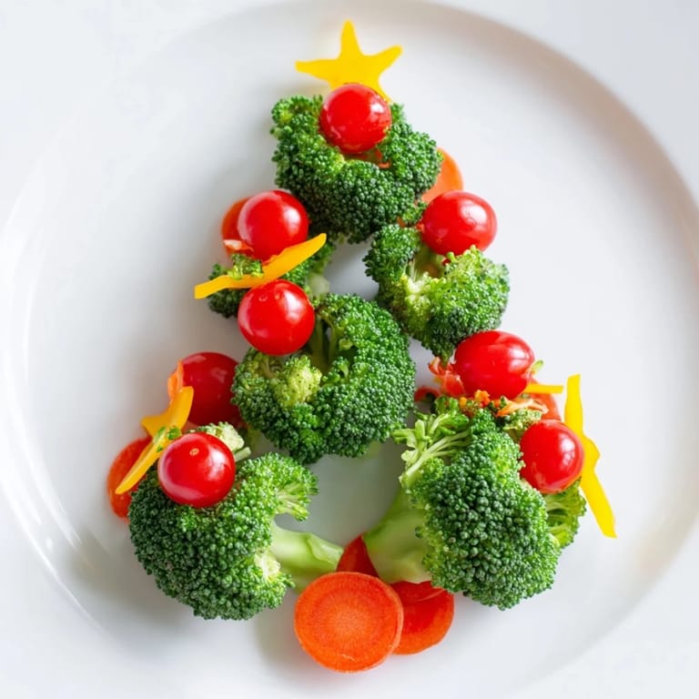 Vivid image of a Broccoli Tree with cherry tomatoes; a fun, kid-friendly snack creation.