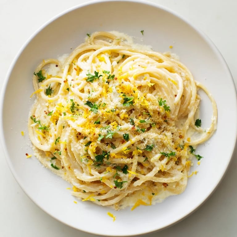 Creamy Lemon-Garlic Greek Yogurt Pasta with perfectly cooked spaghetti, a quick and easy vegetarian dinner.