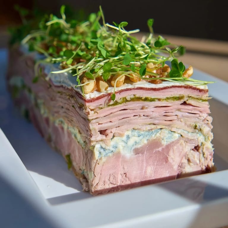 The layered meat beauty named the Grand Canyon Rim, ready to serve, with optional microgreen garnish.
