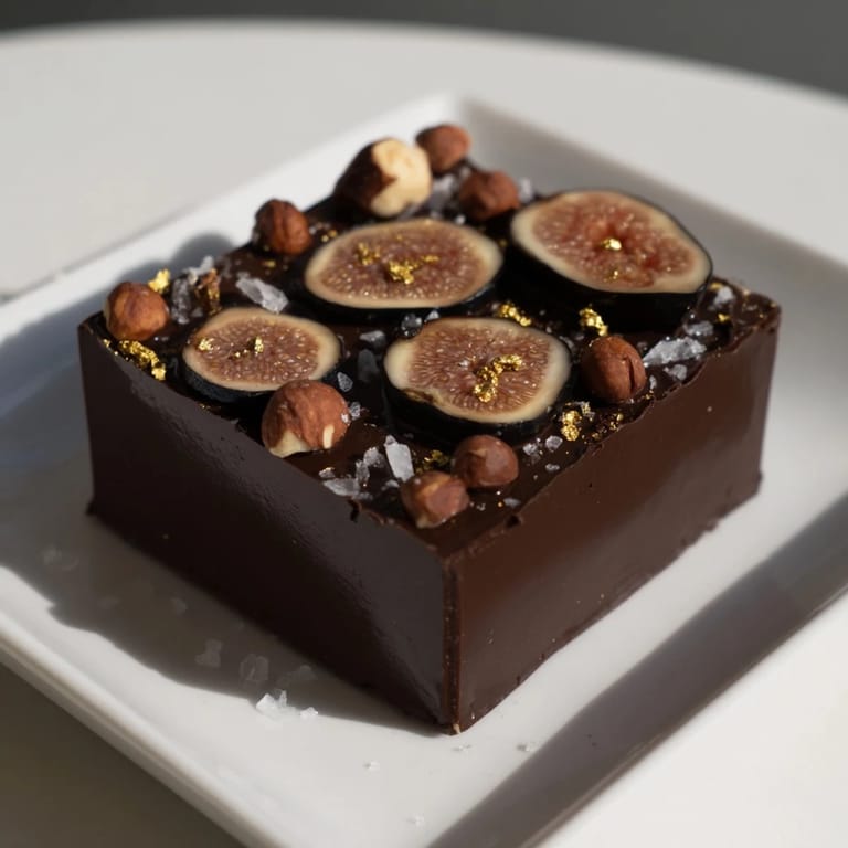 Richly textured The Midnight Mosaic, a contemporary dessert, is sprinkled with flaky sea salt and cocoa nibs.