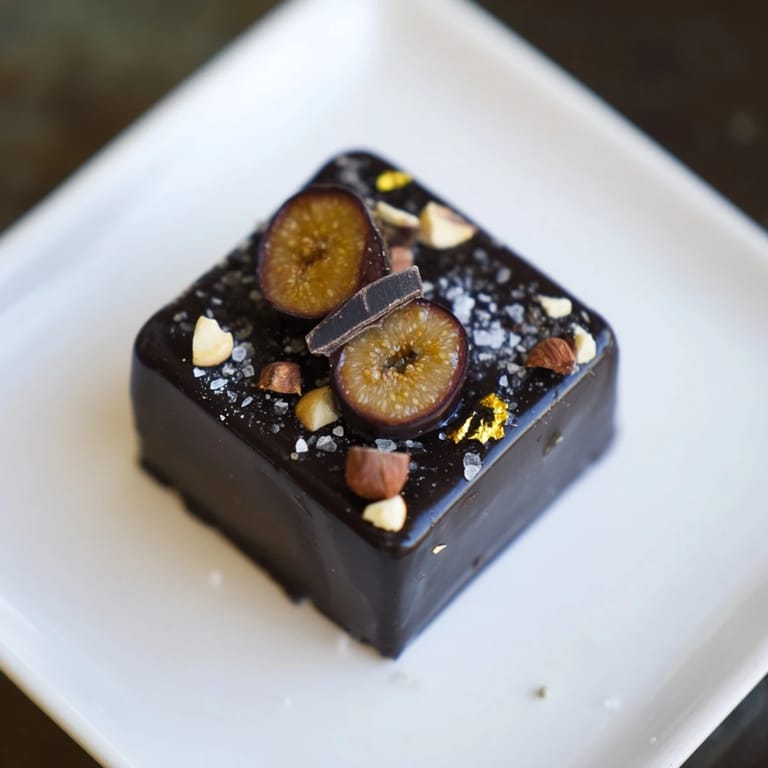 Visually stunning The Midnight Mosaic features a dark chocolate slab studded with dried figs and olives.