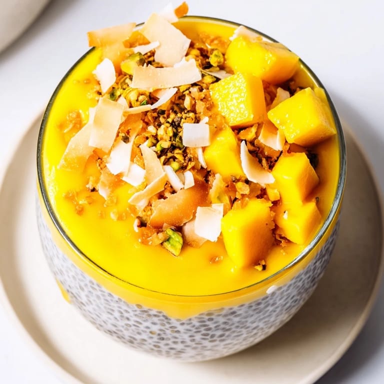 Enjoy a refreshing scoop of homemade Mango Coconut Chia Pudding, perfect for breakfast or dessert.
