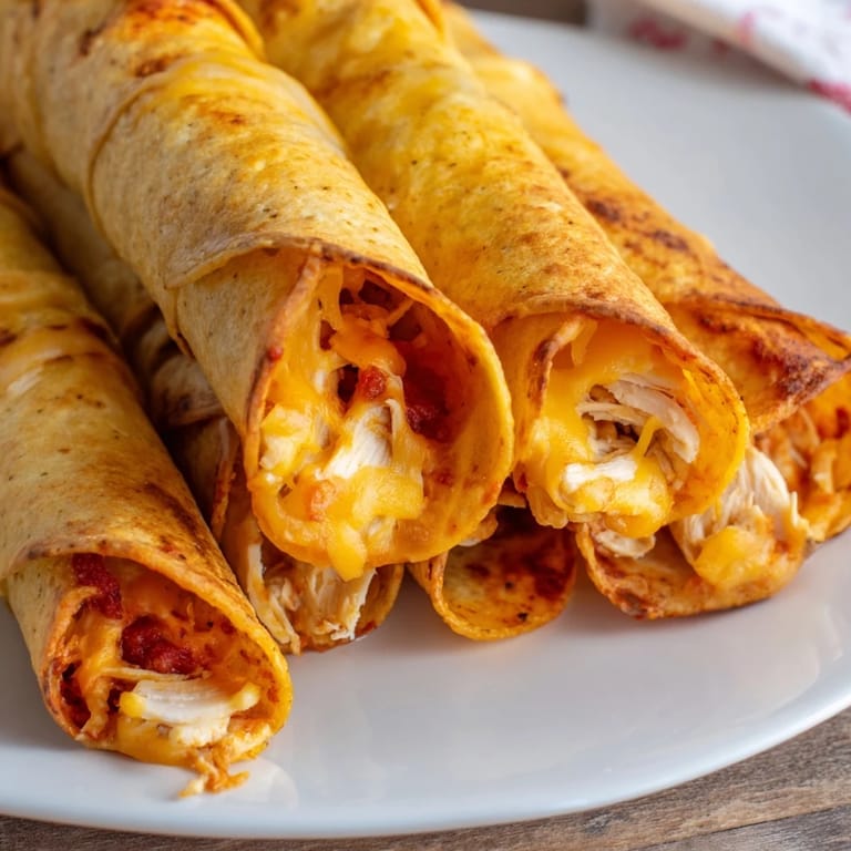Golden-brown air fryer taquitos, fresh from the basket, are ready to be served hot with sour cream and guacamole.