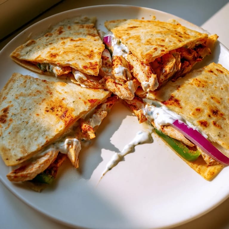 Sizzling Tandoori Chicken Quesadilla with crispy tortilla edges, a delightful fusion dinner.
