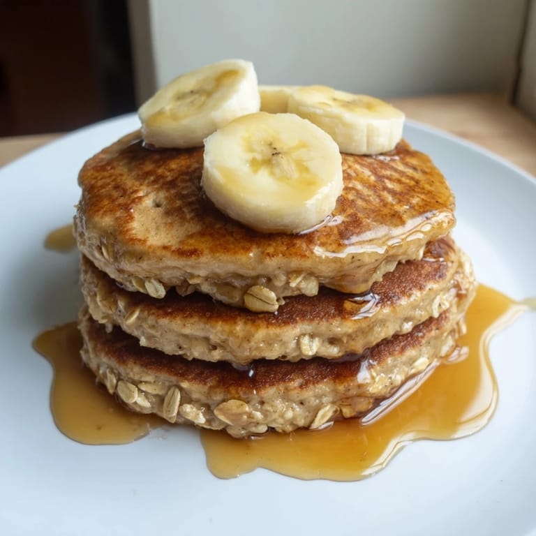 Freshly cooked Banana Oat Pancakes with a soft, moist texture, garnished with a sprinkle of cinnamon for a warm, comforting morning meal.