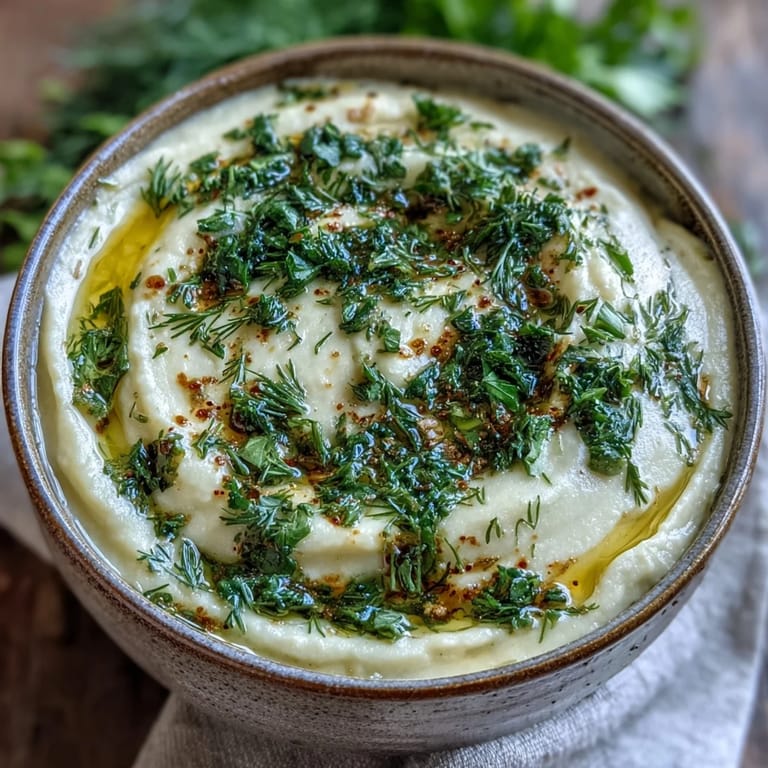 Roasted golden parsnip and herb soup in a cozy kitchen setting, garnished with dill and chives, ready to enjoy with crusty bread.