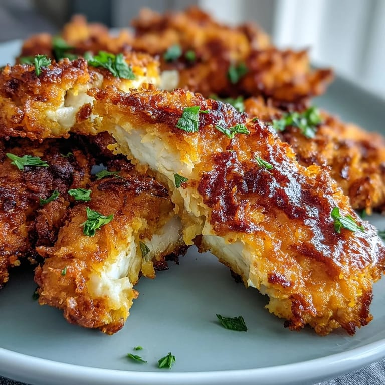 Oven-baked Turmeric Chicken Tenders with a golden panko crust on a rustic wooden serving board.