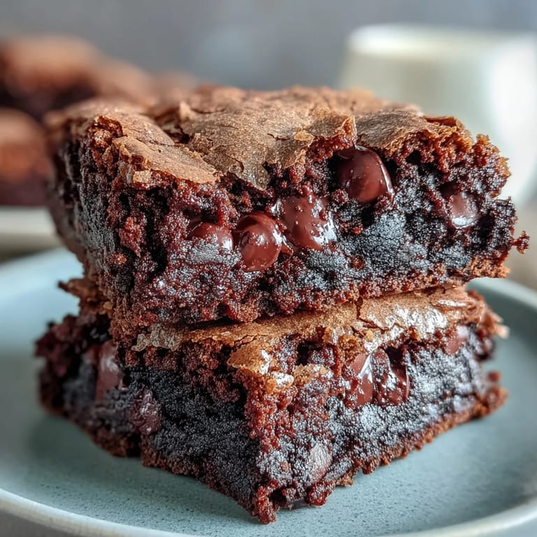 A cross-section of a Hojicha Brookie reveals rich brownie and cookie layers on a rustic wooden cutting board. 