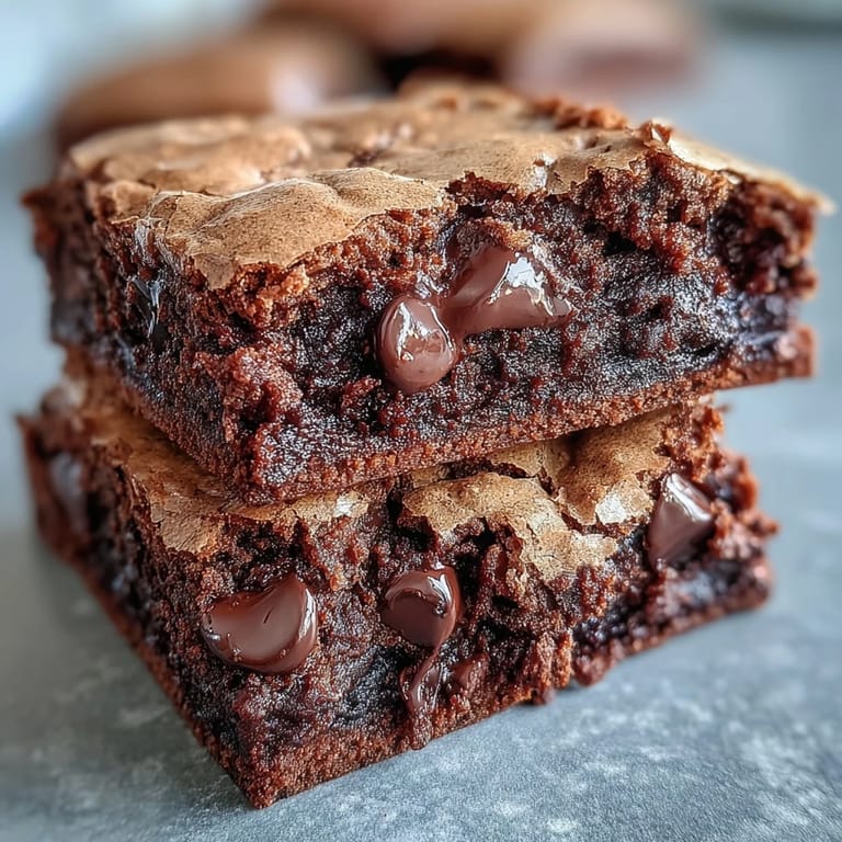 Close-up on golden-brown Hojicha Brookies topped with melty chocolate chips and a dusting of hojicha powder.