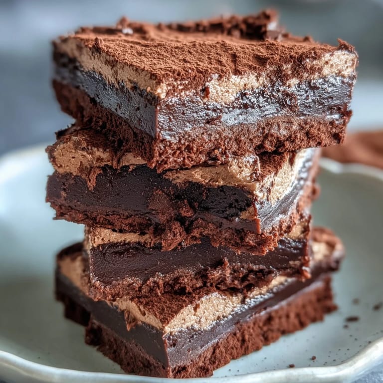 Decadent hojicha-infused chocolate fudge, cut into perfect squares, showcasing deep brown color and a melt-in-your-mouth dessert experience.