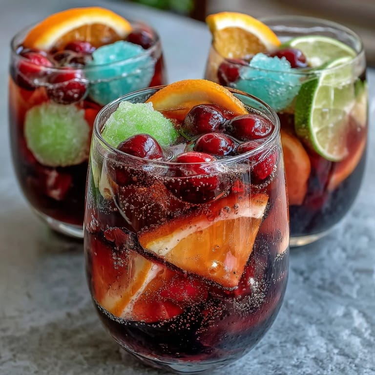 A vibrant, frothy punch bowl filled with fruity sherbet and Sprite, garnished with fresh citrus slices for a festive touch.