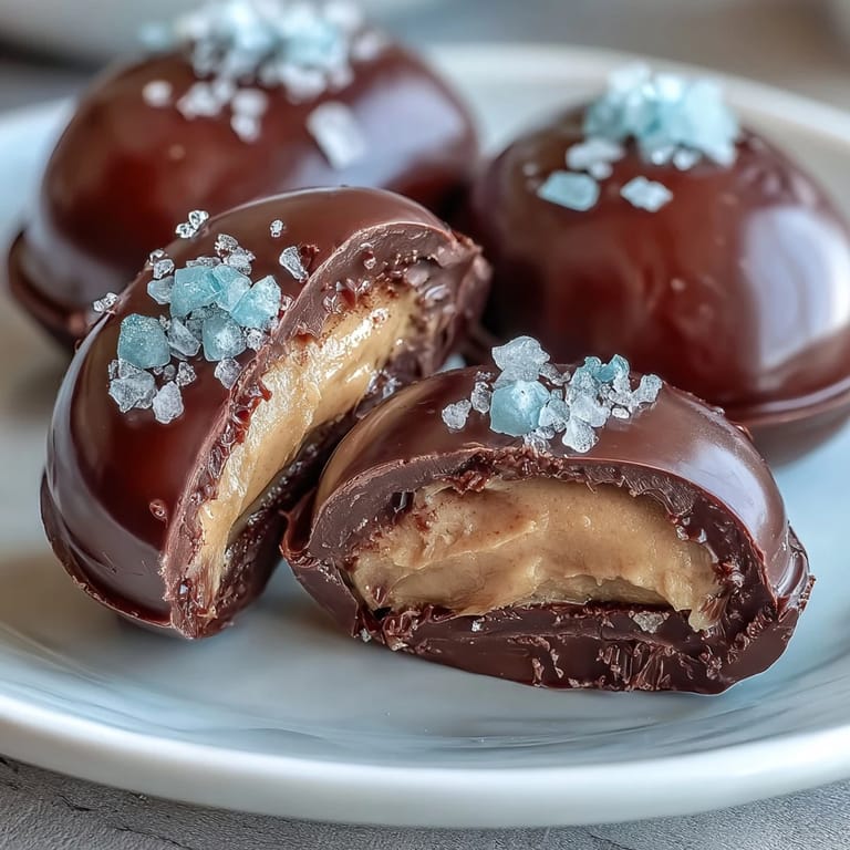 Creamy peanut butter filling wrapped in rich dark chocolate, finished with a sprinkle of flaky sea salt.