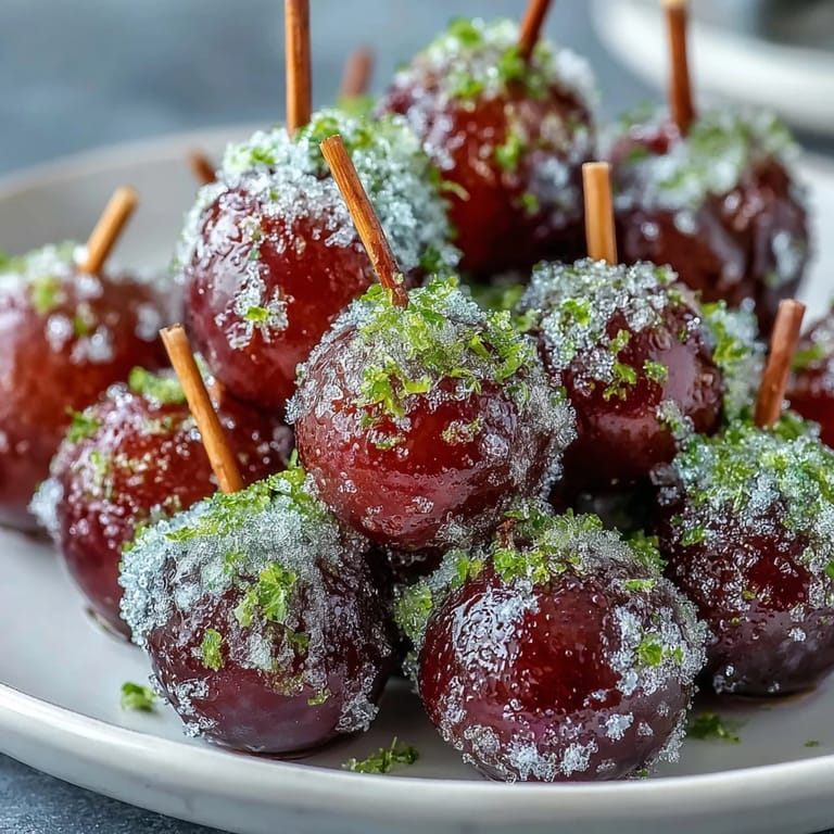 Vibrant frozen grapes rolled in fragrant lime sugar, ideal for easy entertaining and healthy treats.