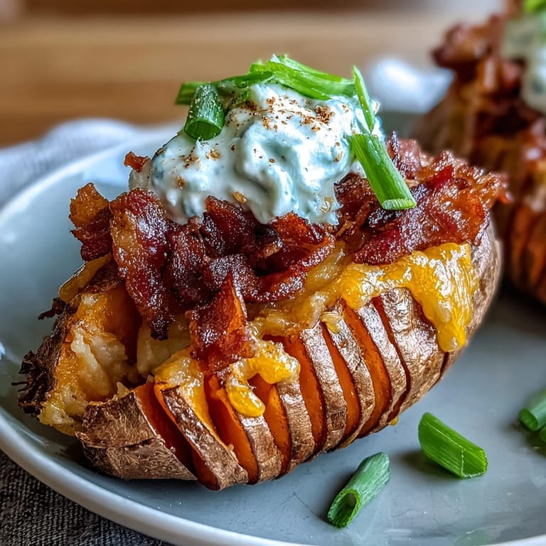 Twice-baked sweet potato skins with gooey cheese, crumbled bacon, and a dollop of sour cream, ideal for game day.