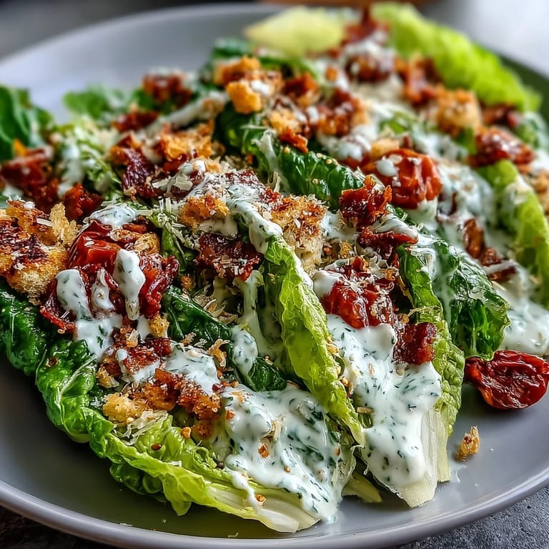 Nutty Tahini Caesar Salad with crisp lettuce, juicy cherry tomatoes, and rich Parmesan in smooth tahini-lemon dressing.